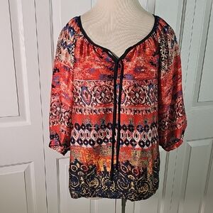 Jade Melody Tam Red and Blue Boho Blouse paisly. Size Meduim